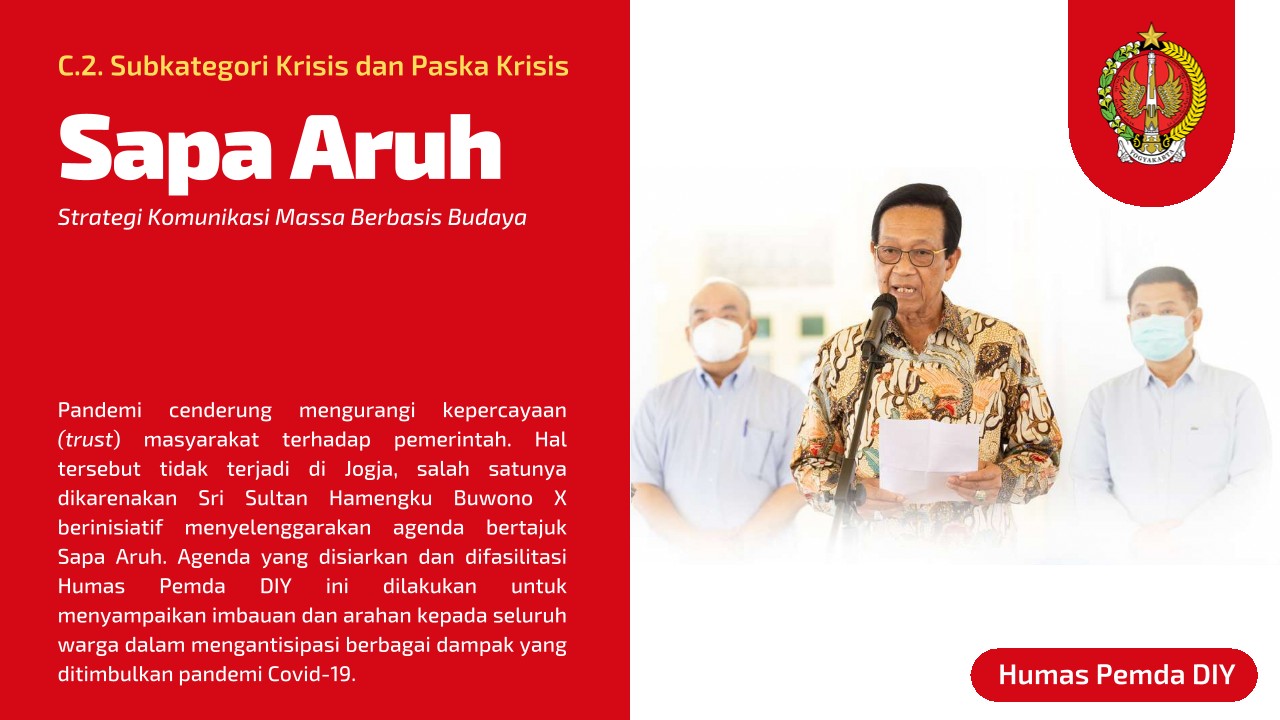 Sapa Aruh presentation cover featuring Sri Sultan Hamengku Buwono X delivering a public message